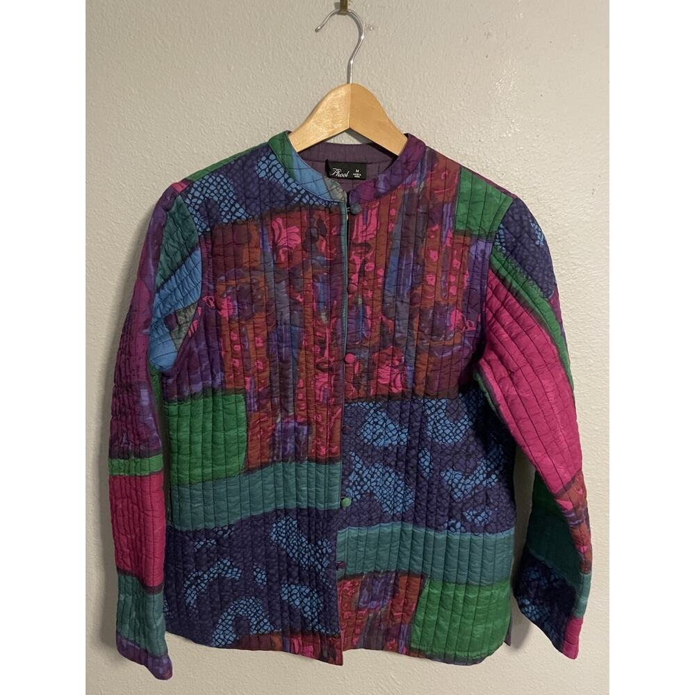 Vintage Phool Womens Quilted Jacket Medium Colorful Abstract Reversible Artsy